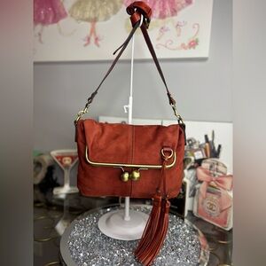 Patricia Nash RARE Livata Kisslock Brushed Italian Nubuck Fox Crossbody EUC